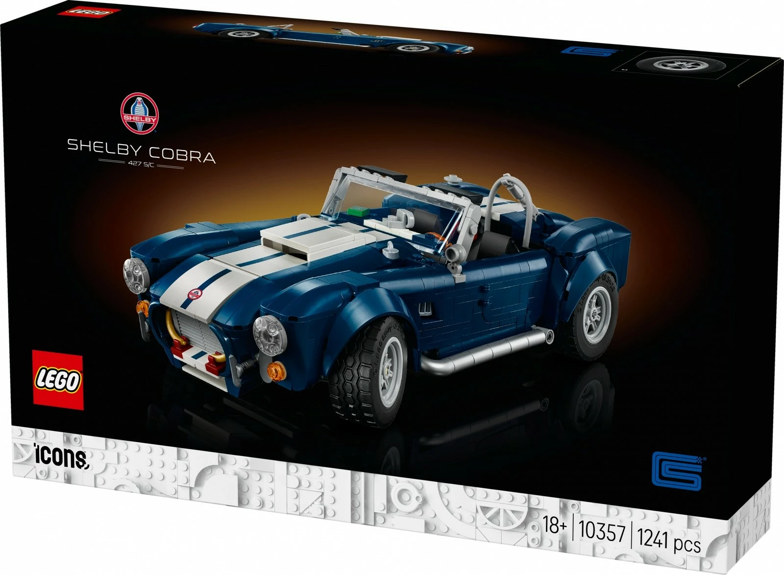 Set ndërtimi LEGO Icons 10357 Shelby Cobra 427 S/C, 1241 copë, 18+, kaltër me vija të bardha, 1 set