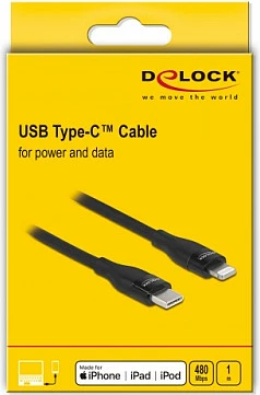 Kabllo DeLOCK USB-C në Lightning, 1 m, MFi, Fast Charge, e zezë