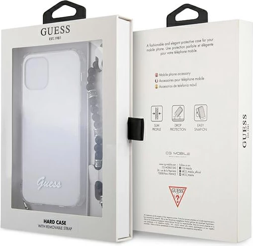 Mbështjellës Guess GUHCP12LKPSBK për iPhone 12 Pro Max 6.7", Transparent, me varëse Black Pearl