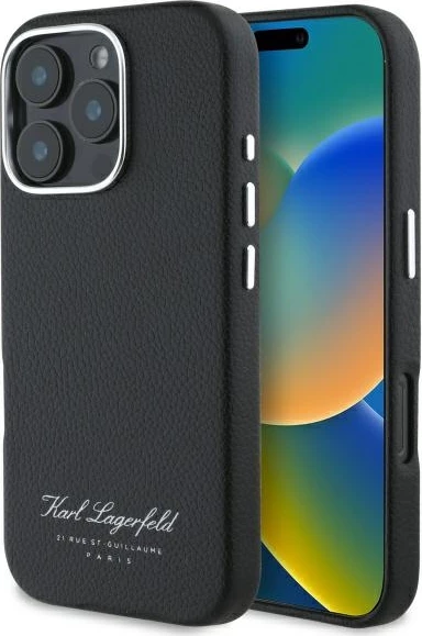 Mbështjellës Karl Lagerfeld Hotel RSG për iPhone 16 Pro Max, i zi