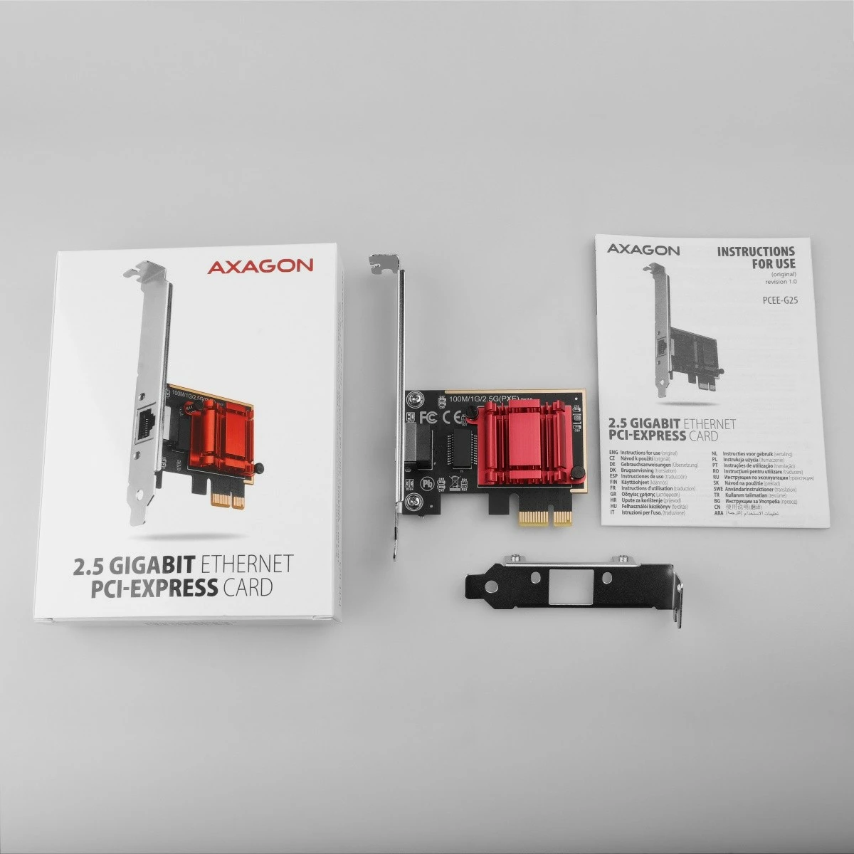 Kartë rrjeti AXAGON PCEE-G25, PCIe, 2.5 Gigabit Ethernet, 1x RJ-45, Realtek RTL8125B, me mbajtëse standarde dhe low-profile