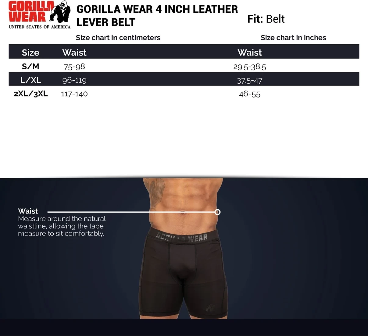 Gorilla Wear 4 Inch Leather Lever Belt - Black [Madhësia: L/XL]