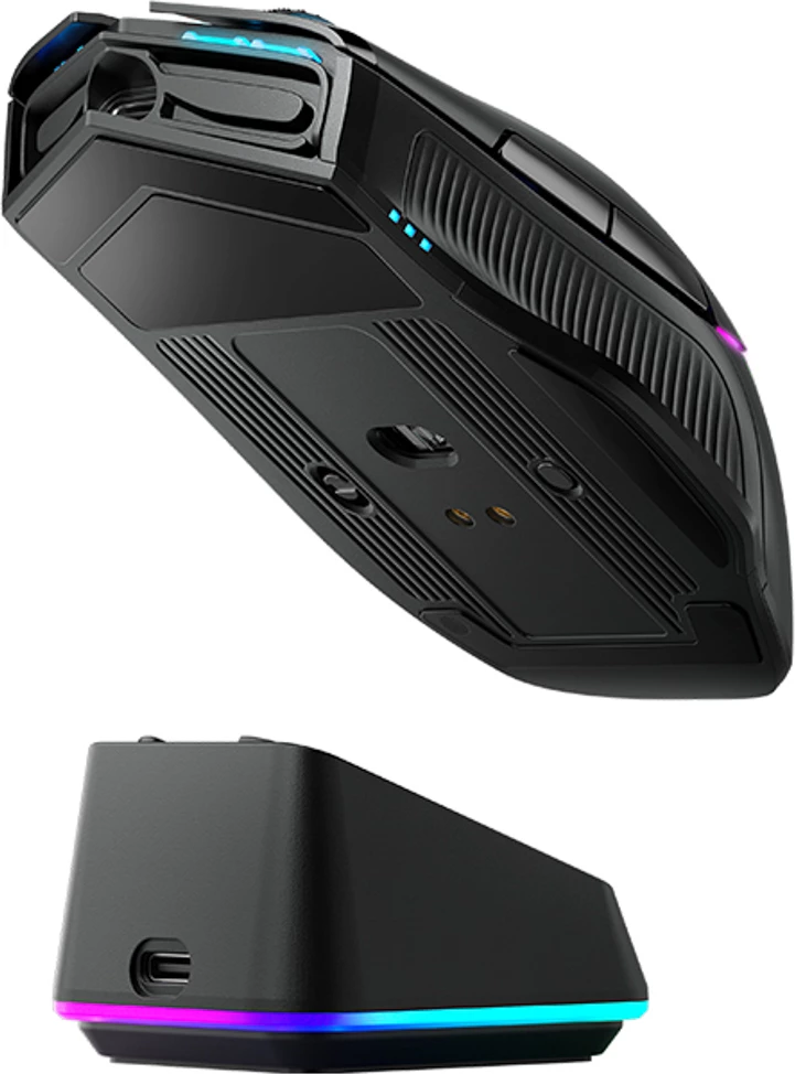Maus gaming wireless Machenike L8 Pro 26000 DPI tri-mode (USB/2.4GHz/Bluetooth), me dock magnetik RGB, i zi