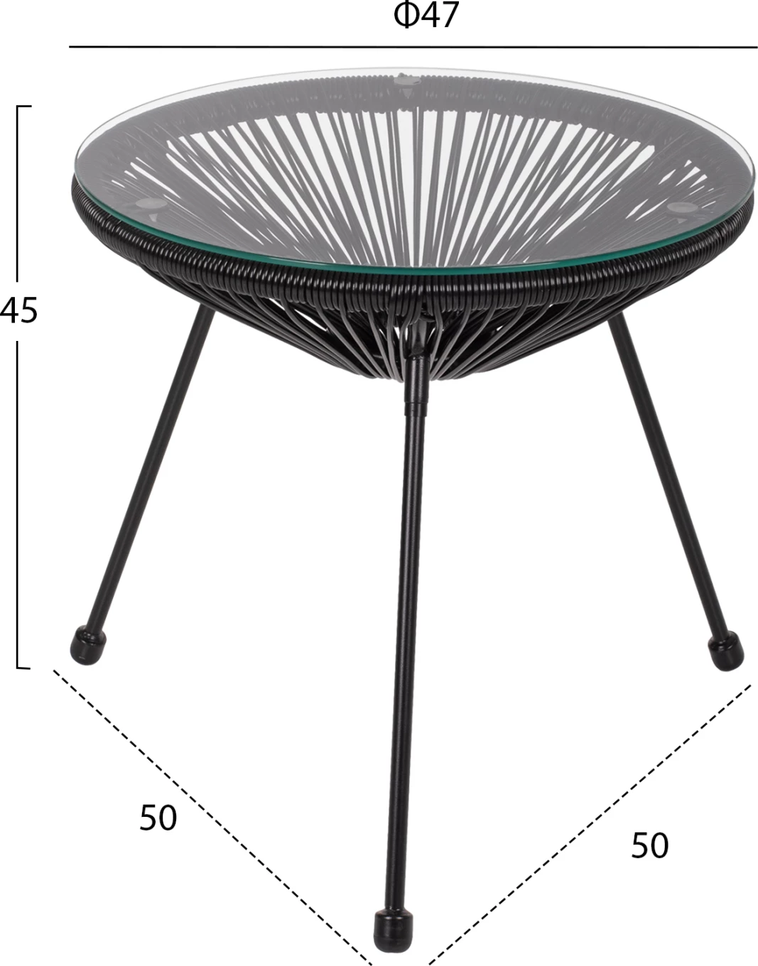 Tavolinë anësore profesionale Allegra, metal i zi dhe ratan i zi, FH5874.01, D47x45Hcm
