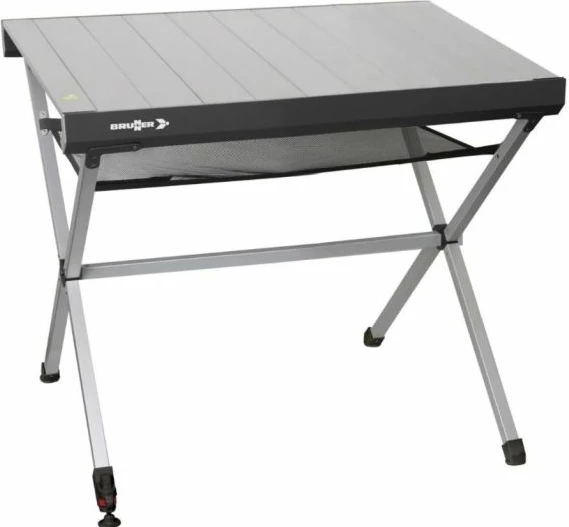 Tavolinë kampingu BRUNNER Titanium Axia 2 0406097N, alumini, e palosshme, lartësi e rregullueshme, 106x62x72 cm, deri 30 kg, gri/zezë