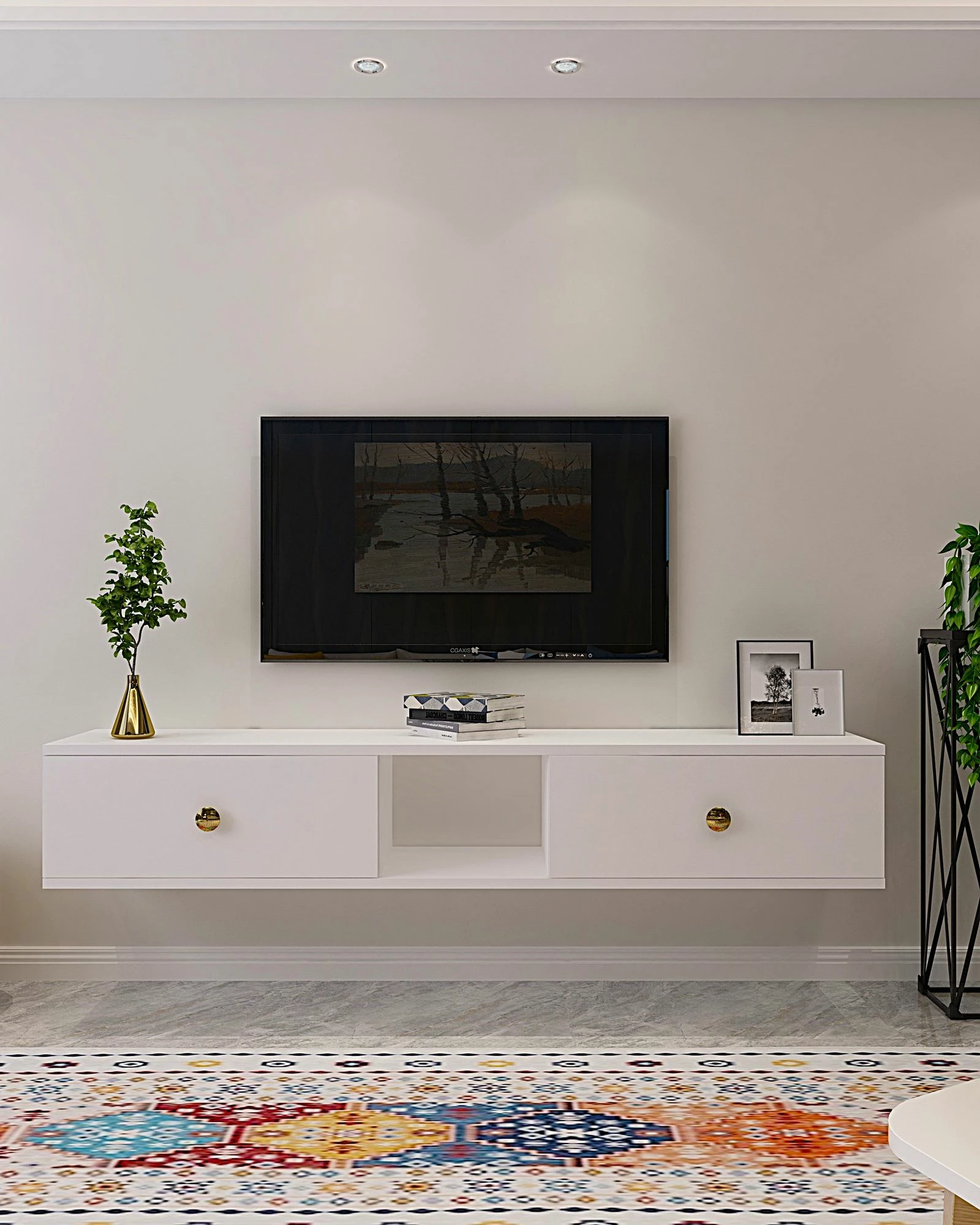 Komodë për TV, Skye Decor, Zuzu 150, e bardhë