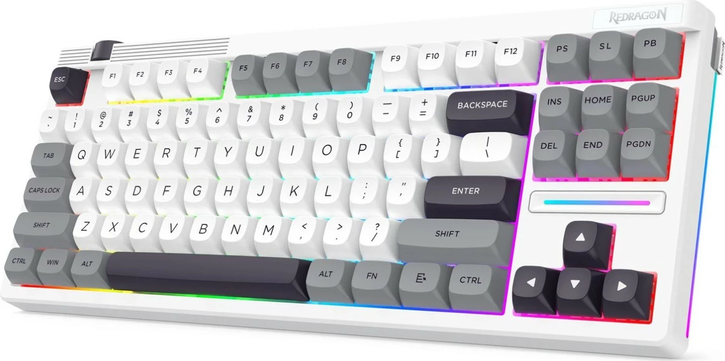 Tastierë gaming Redragon Otim Pro K729WGB, mekanike, TKL 80%, wireless/Bluetooth, RGB, white-grey