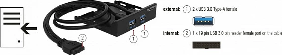Panel frontal USB DeLOCK 63994, 2x USB 3.0 (USB 3.2 Gen 1), për bay 3.5", i zi
