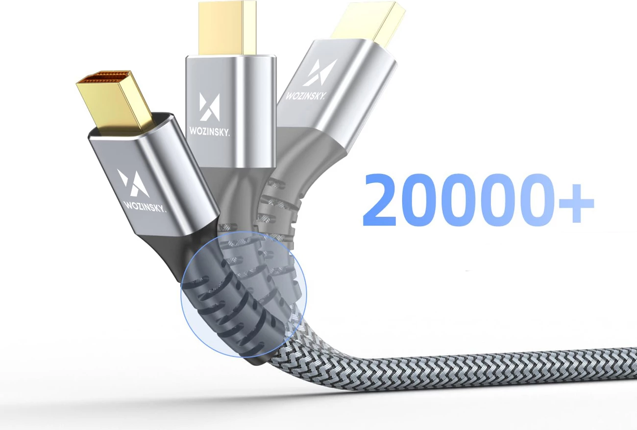 Kabllo DisplayPort 2.1, Wozinsky, WPS-16AYL1S, VESA Certified, 80 Gb/s, 16K@60Hz 8K@120Hz 4K@240Hz, HDR HDCP DSC, 1 m, gri