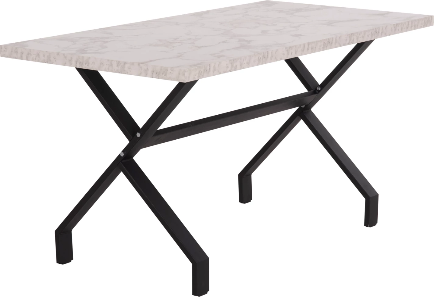 Tavolinë kuzhine LANA, pamje mermeri të bardhë, këmbë metalike të zeza, 140x70x72cm