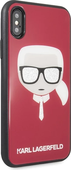 Mbështjellës Karl Lagerfeld Iconic Glitter Karl`s Head për iPhone X/Xs, Kuq