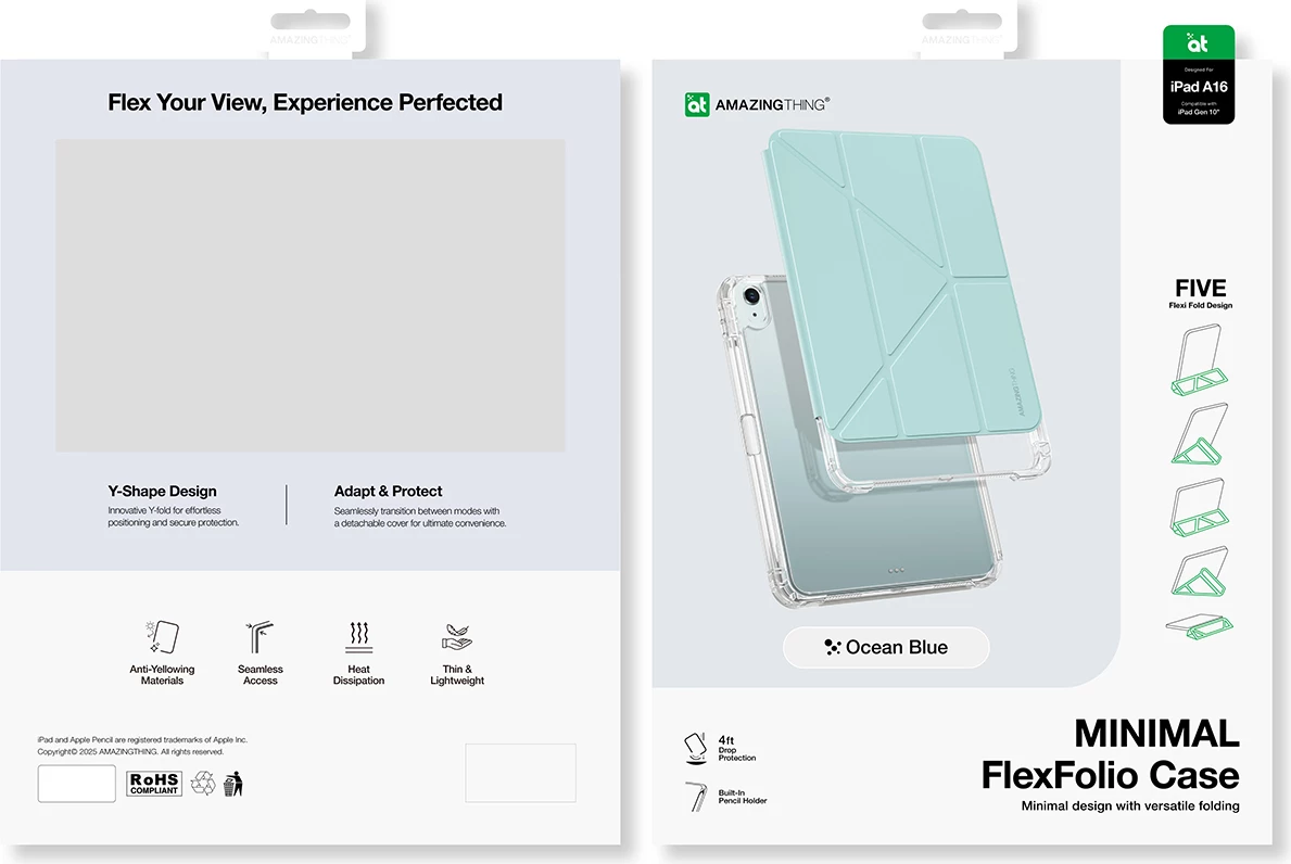 Mbështjellës tablet, AmazingThing Minimal Case, për iPad 11" (2025) dhe iPad 10.9" (2022), kapak me këmbëz qëndrese, mbajtës Apple Pencil, profil i hollë me pjesë të pasme transparente, blu