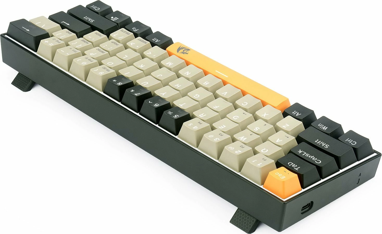 Tastierë mekanike gaming Redragon K606 Lakshmi, 60%, red switch, USB me kabllo 1.5 m, hot-swap, US layout, ndriçim i bardhë, gri/portokalli/zezë