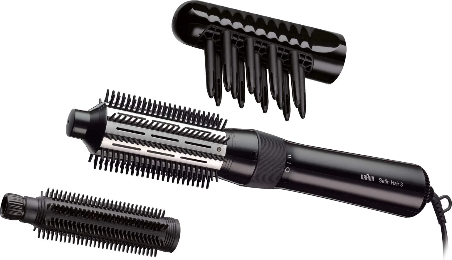Furçë ajri e nxehtë, Braun, Satin Hair 3 AS330, 400W, 2 nivele nxehtësie/rryme ajri, set me 3 aksesorë, e zezë