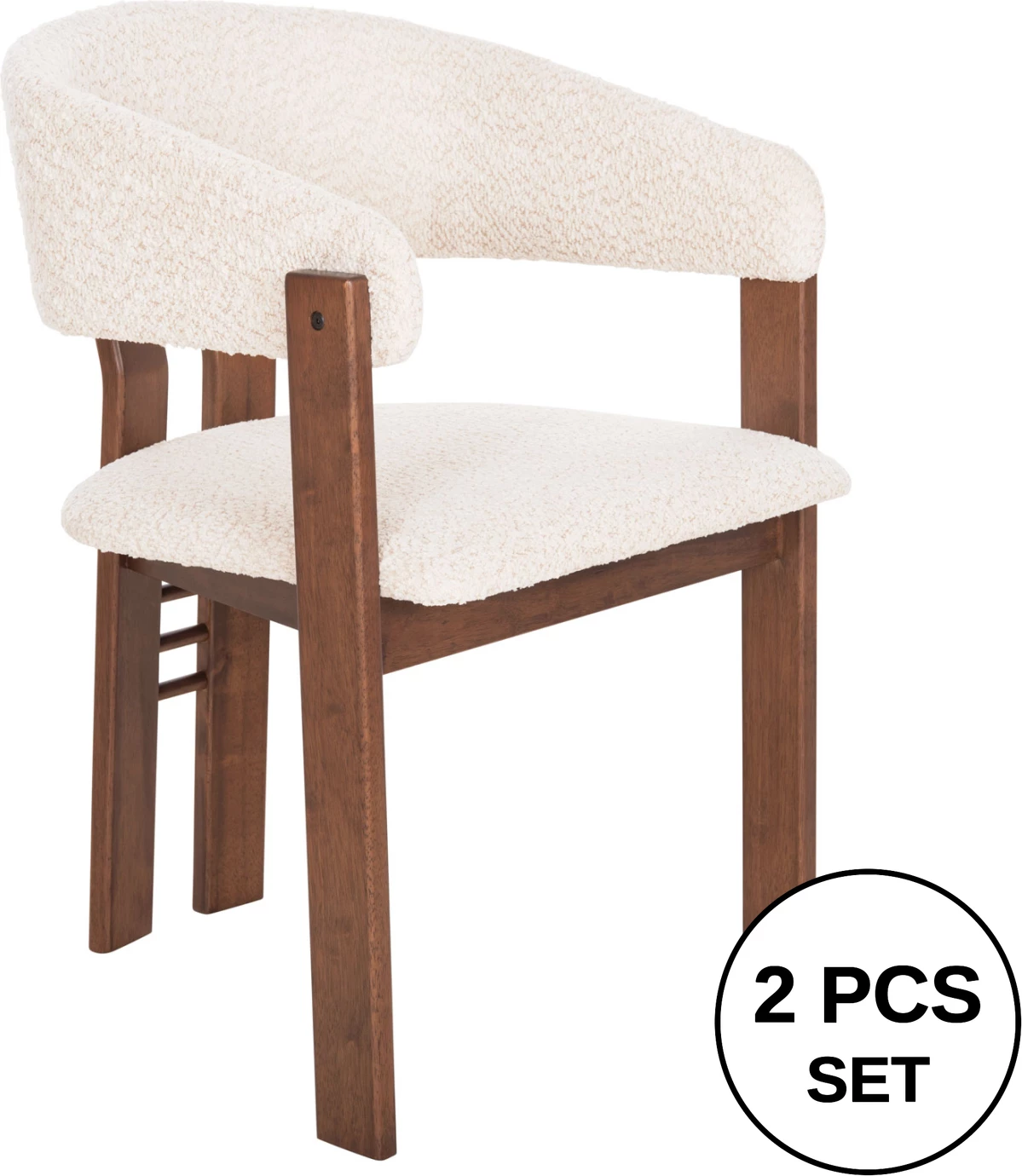 Karrige për ngrënie ZARRA FH9970.03, dru gome, ngjyrë arre, pëlhurë boucle ecru, 55,5x59x81,5H cm, set prej 2 copash