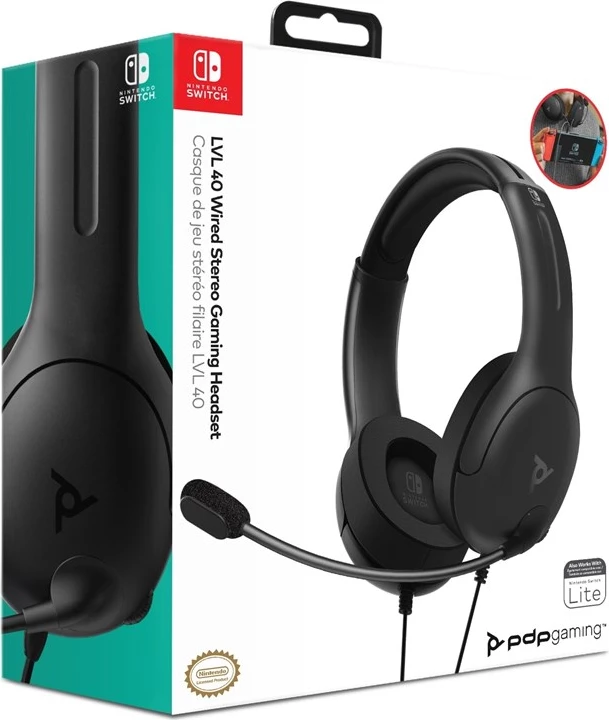 Kufje gaming PDP LVL40, me kabllo, stereo, mikrofon me flip-to-mute, për Nintendo Switch, të zeza
