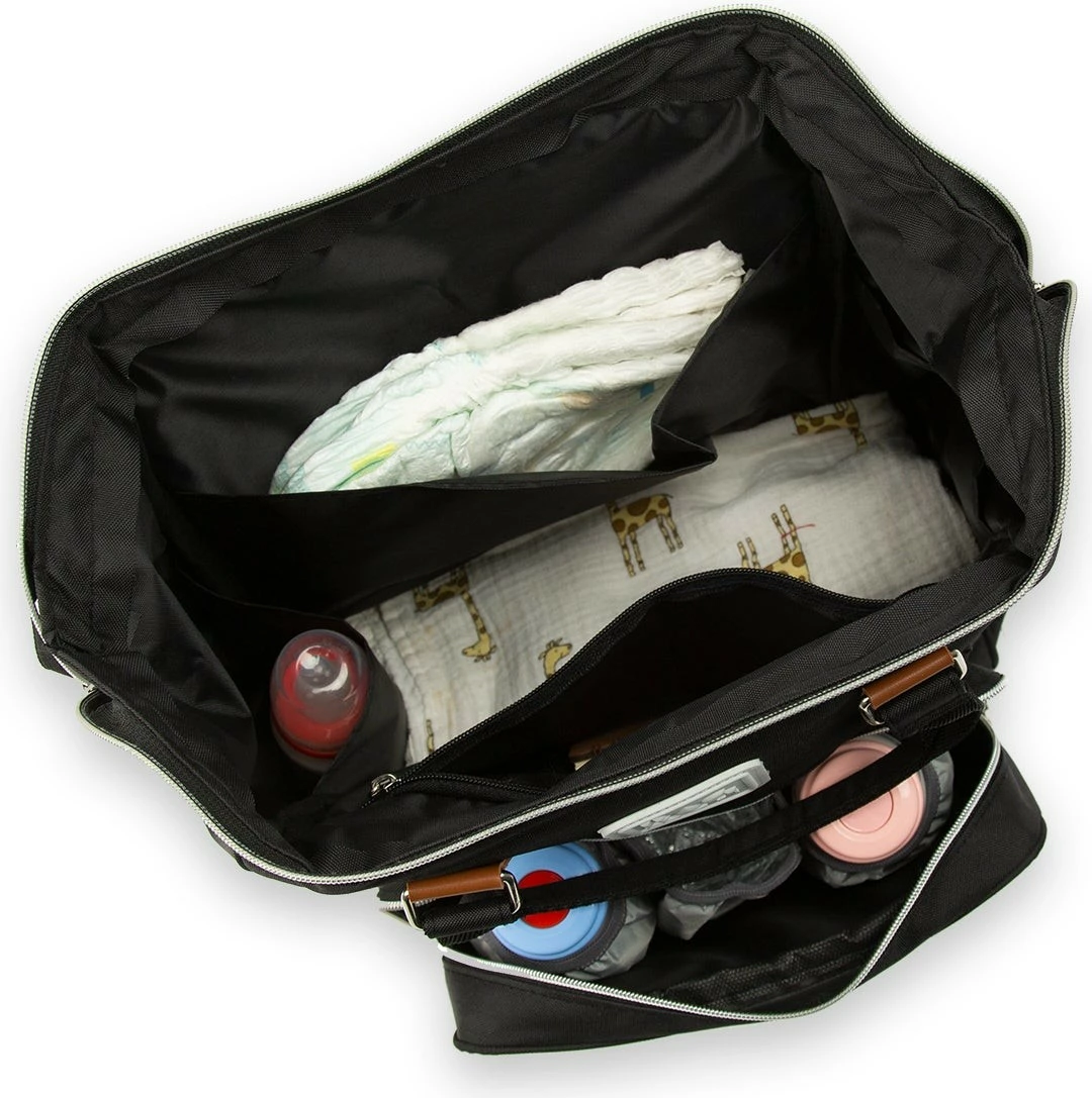 Çantë për pelena, ngjyrë e zezë, camel, e bardhë, Zoozie Bags, 30x38x19cm