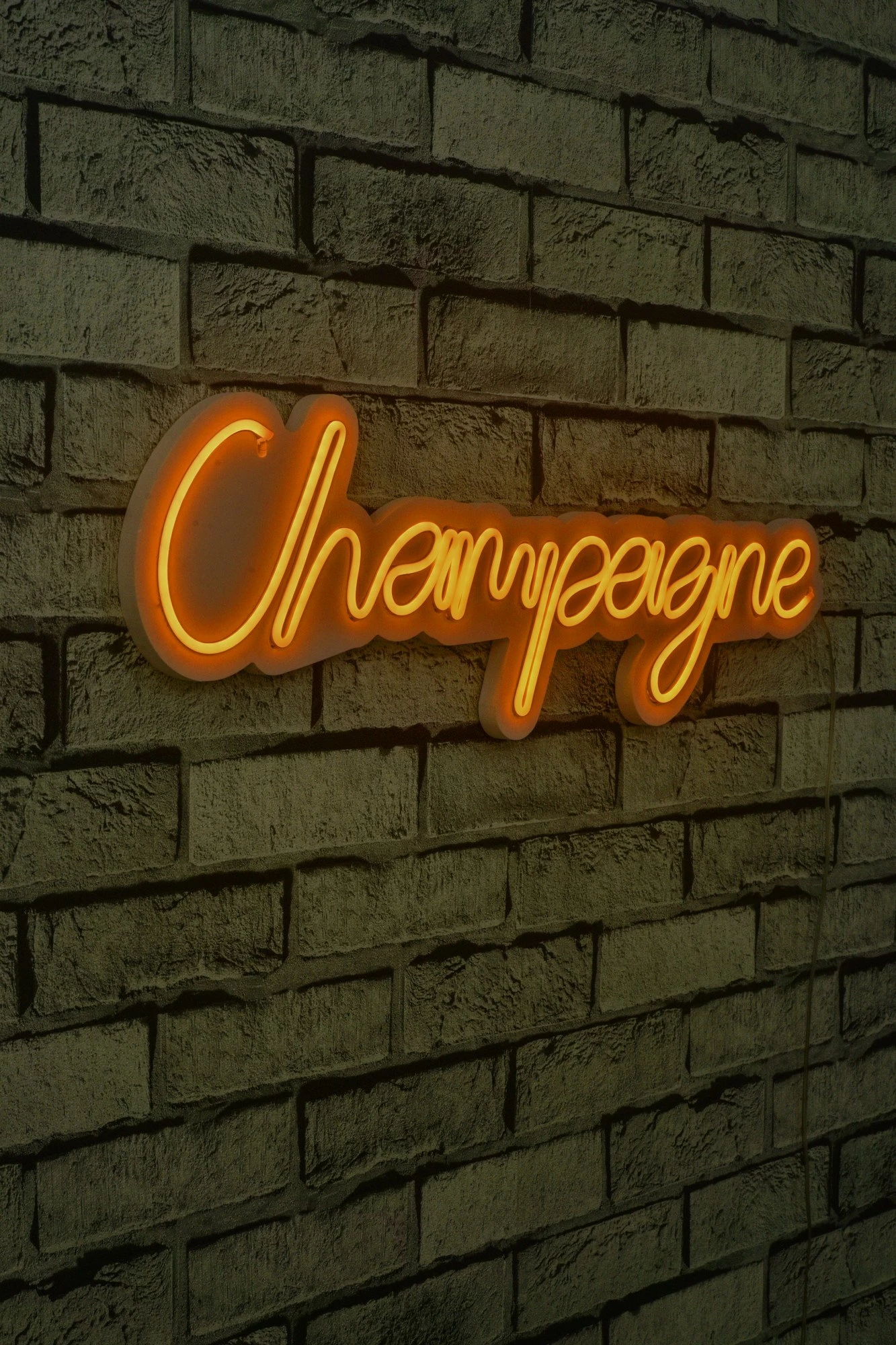 Dritë dekorative plastike LED, shkrim 'Champagne', ngjyrë e verdhë