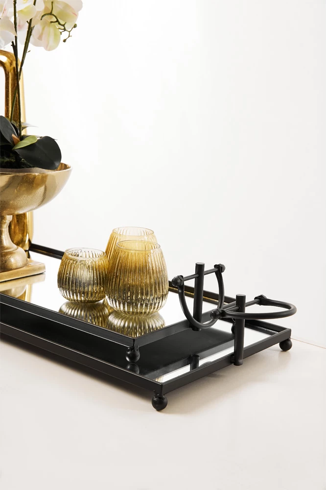 Tabaka dekorative Lorry, metal i zi, pasqyrë, 120x31x11cm