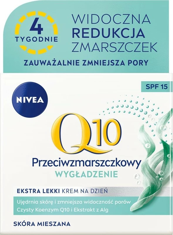 Krem ditës për fytyrë për femra Nivea Q10 Wrinkle Smoothing Extra Light Day Cream SPF15, 50ml