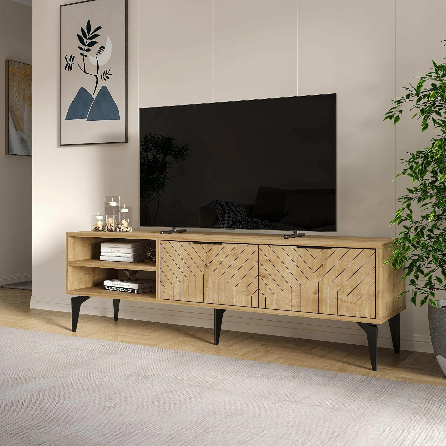 Komodë për TV Skye Decor, Regina, ngjyrë lis safir
