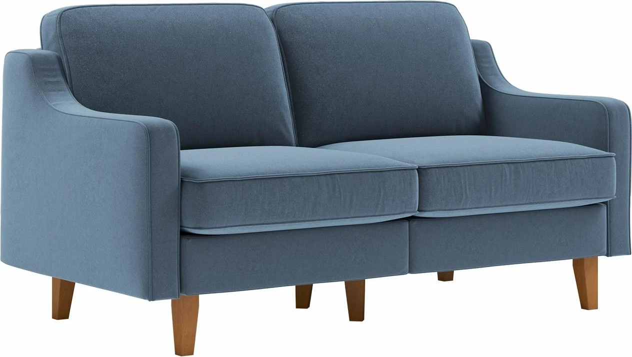 Divan dy ulëshe, Atelier del Sofa, Robin 2, ngjyrë blu oqeani, këmbë dru arre