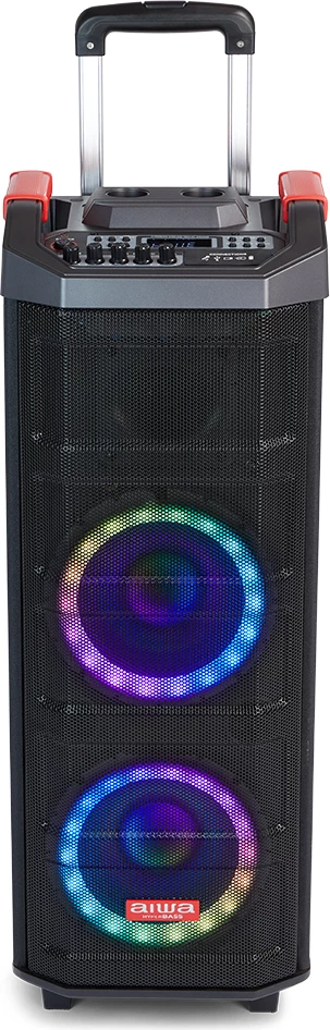 Altoparlant portativ Bluetooth Aiwa KBTUS-608 80 W RMS me drita RGB, me karrocë me rrota, i zi, me 2 mikrofonë wireless