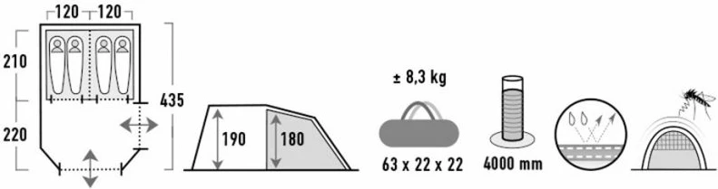 Tendë High Peak për meshkuj, femra dhe fëmijë, e gjelbër