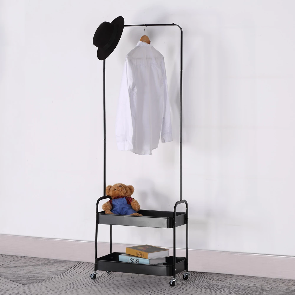 Raf garderobe metalik, ngjyrë e zezë, 56x31x152 cm