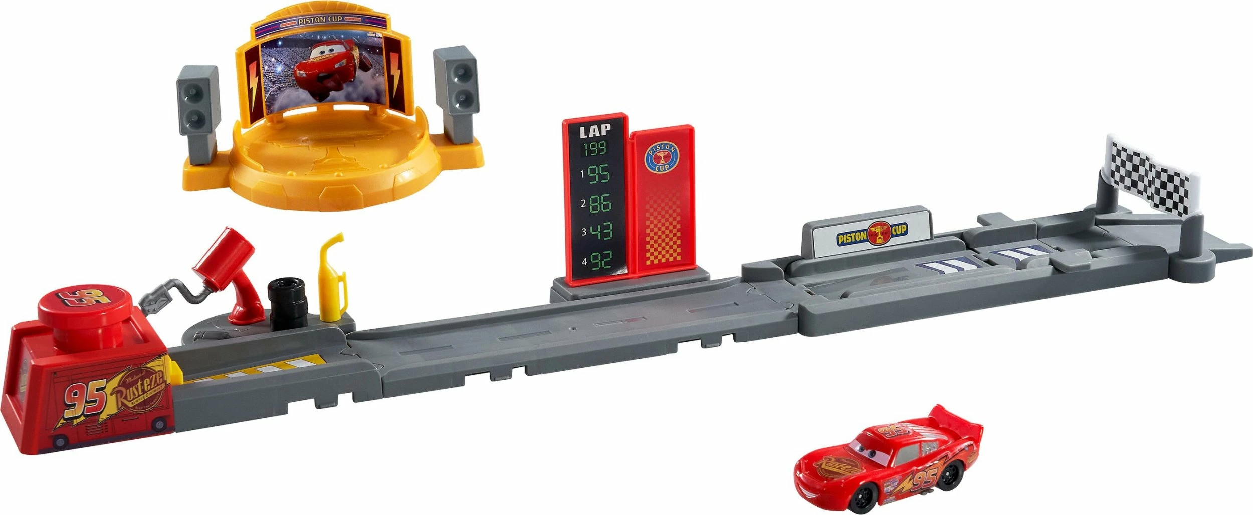 Set pistë garash Mattel Disney Pixar Cars Jump for the Golden Tophat JDJ02 me veturë Lightning McQueen