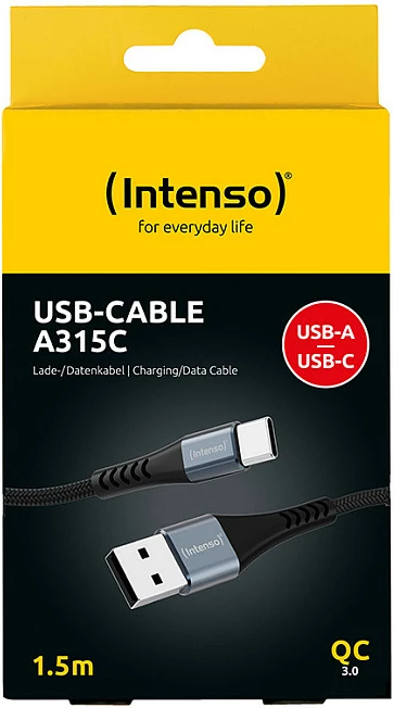 Kabllo karikimi/dhënash Intenso A315C USB-A në USB-C, 1.5m, 60W QC 3.0, e zezë