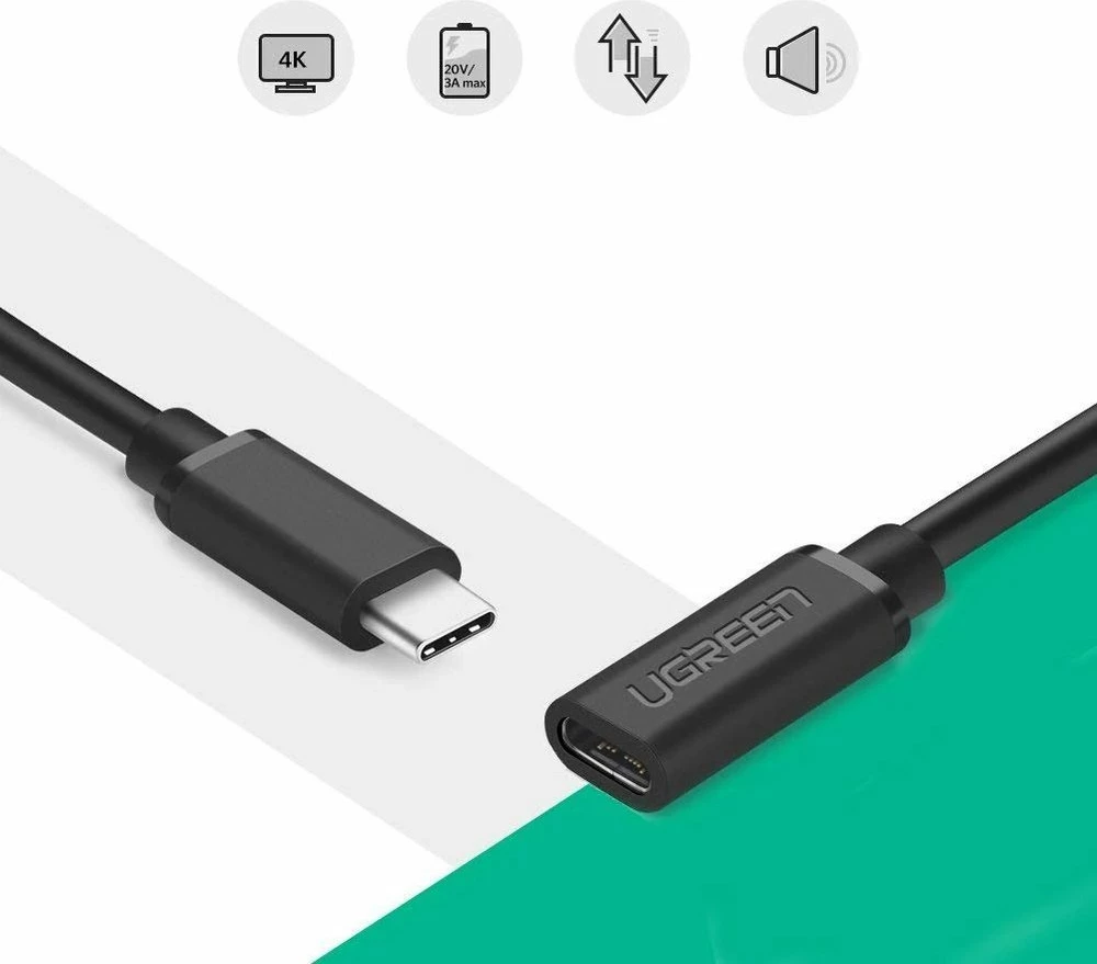 Kabllo zgjatues USB-C Ugreen 40574, 0.5m, E zezë