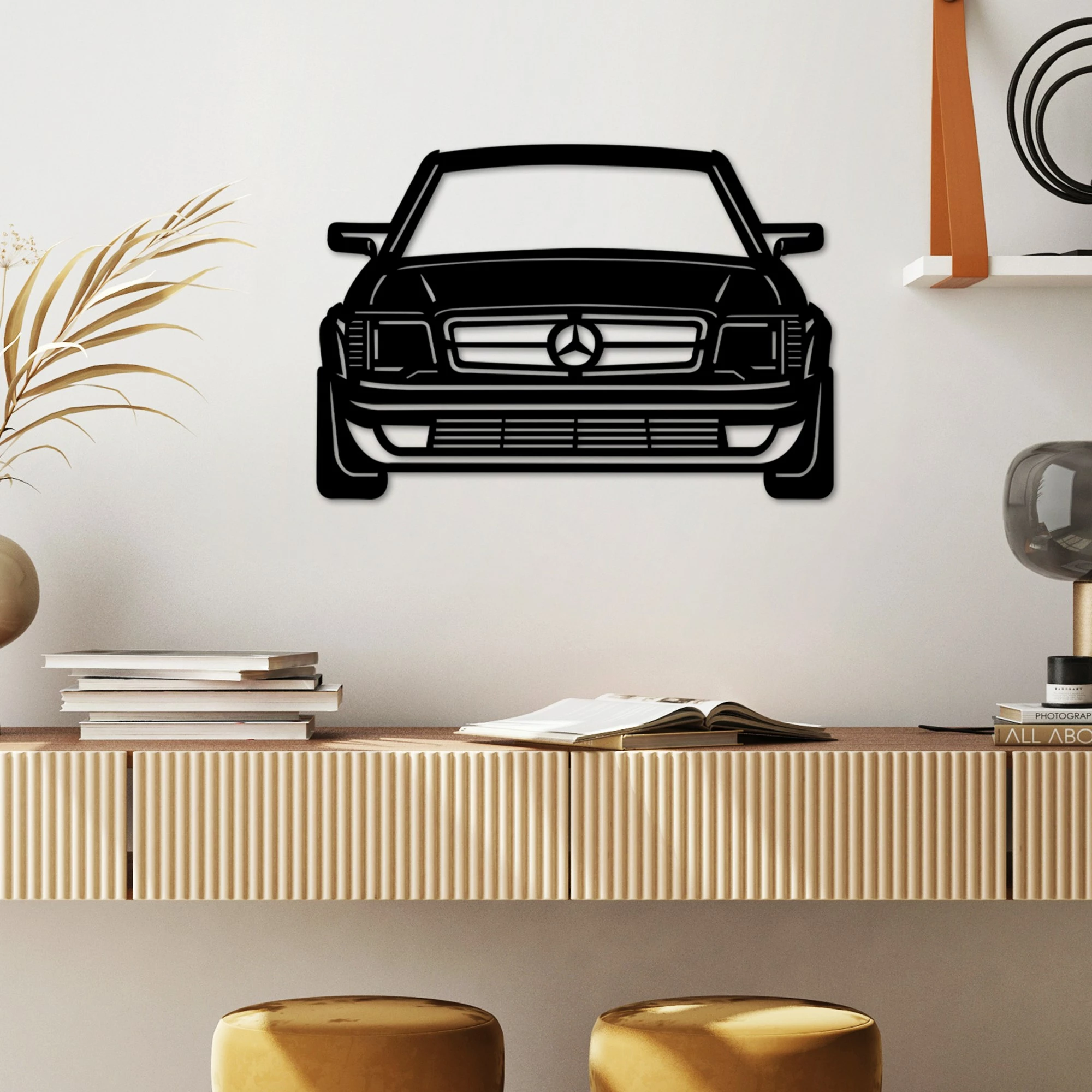 Aksesor dekorativ metalik për mur, Wallity, Mersedes Benz AMG 80S, ngjyrë e zezë, 60x42cm