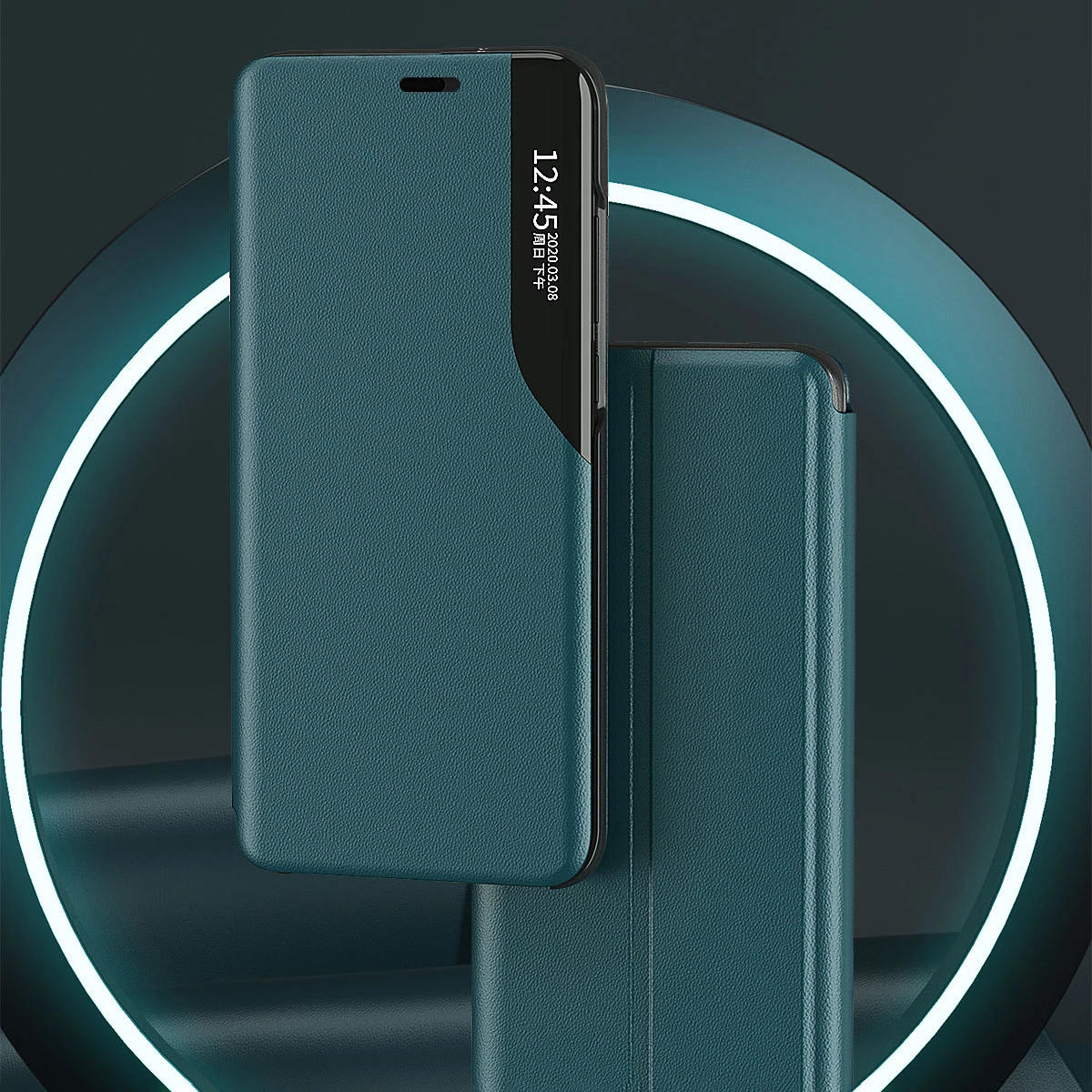 Mbështjellës Hurtel Eco Leather View Case për iPhone 13 Pro Max, me qëndrim, e zezë