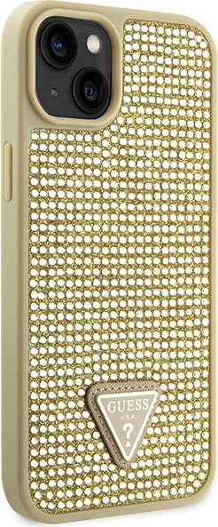 Mbështjellës Guess Rhinestone Triangle për iPhone 14 6.1", hardcase, ari