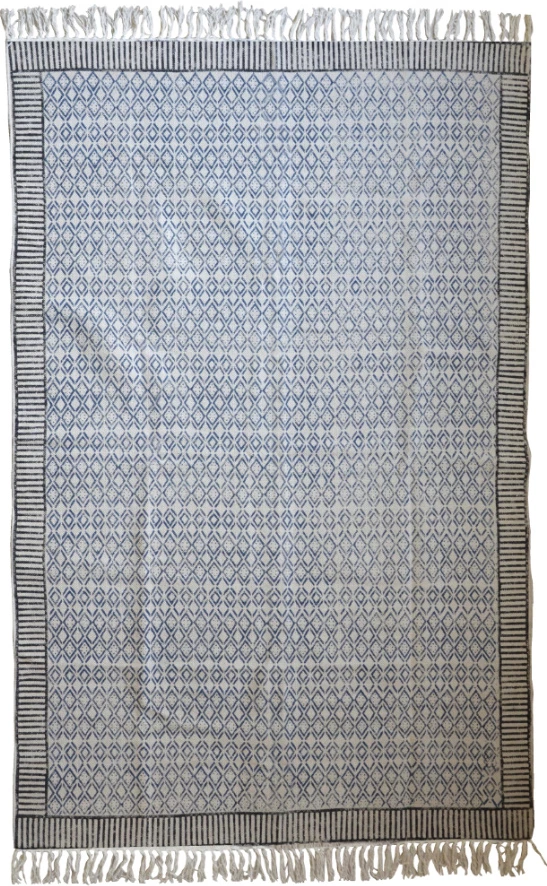 Qilim Hamma 1, pambuk, bezhë, e zezë, e kaltër, 190x120cm