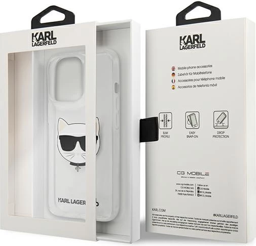Mbështjellës Karl Lagerfeld KLHCP13XCTR për iPhone 13 Pro Max 6.7", transparent Choupette Head