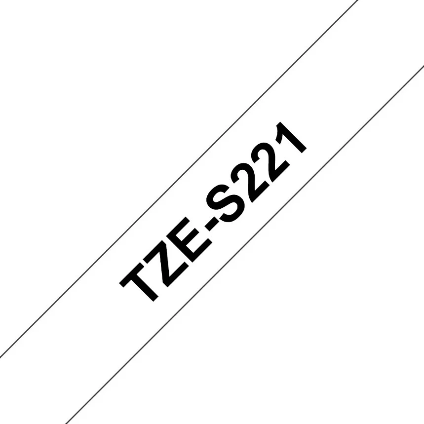 Shirit etikete Brother TZE-S221, 9mm x 8m, ngjitës ekstra i fortë, bardhë/zi