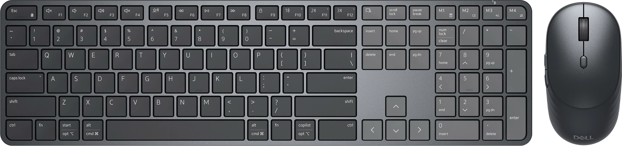 Set tastierë dhe maus Dell Pro 7 Slim KM726, wireless RF + Bluetooth, QWERTY US International, i zi
