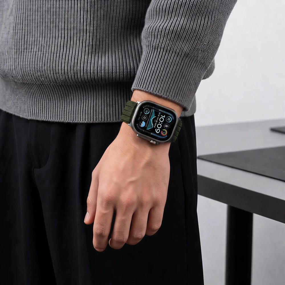 Rrip sport najloni Tech-Protect Nylon Sport për Apple Watch 44/45/46/49 mm, mbyllje Velcro, jeshile ushtarake, 1 copë