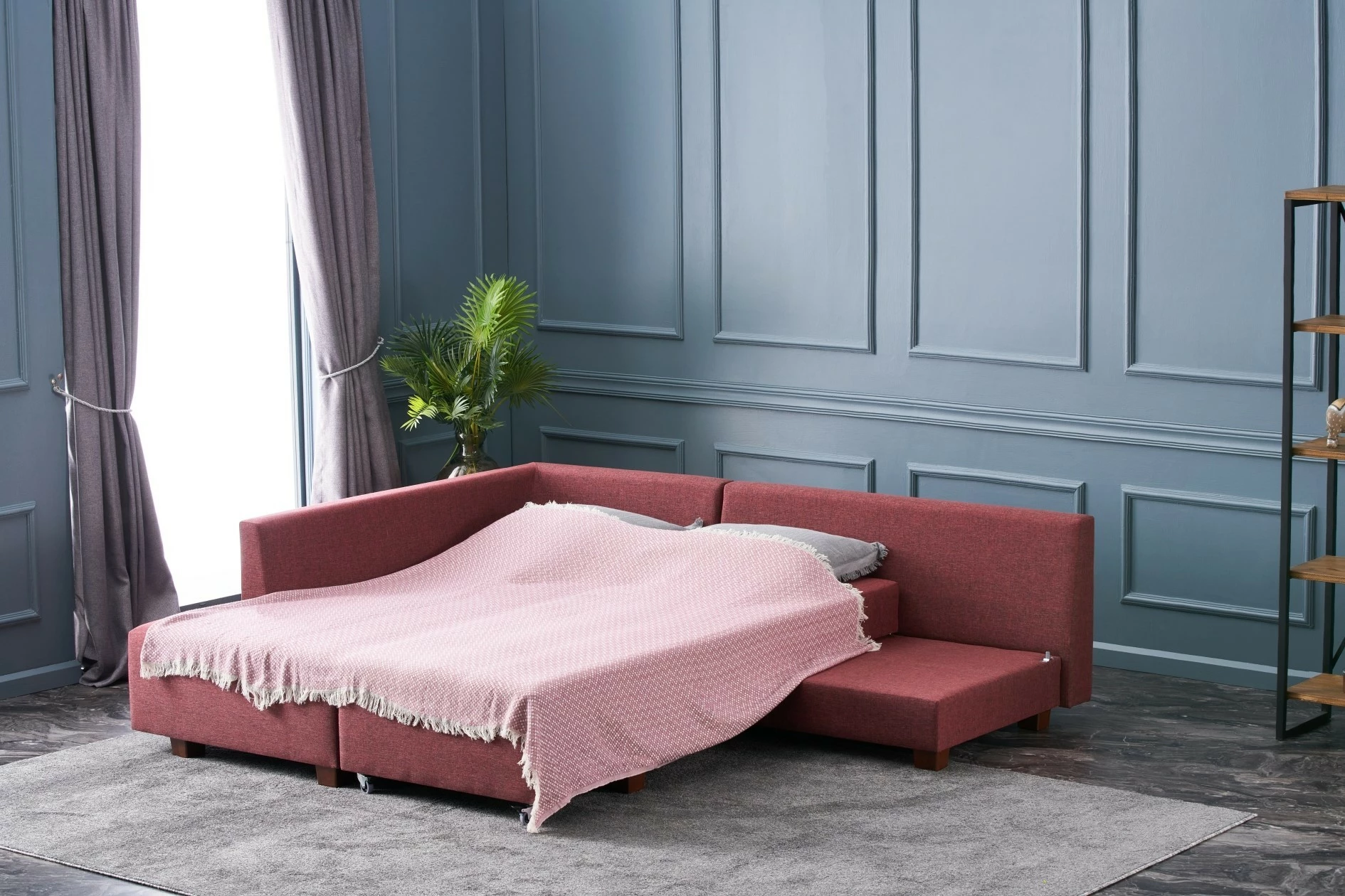 Kënd-sofë krevati, ngjyrë e kuqe e thellë (claret red), Atelier del Sofa, kënd majtas