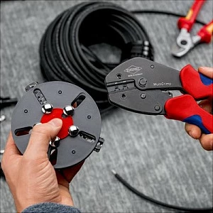 Vegël presimi Knipex MultiCrimp MC4/MC4 EVO2, 250mm, kuqe/blu