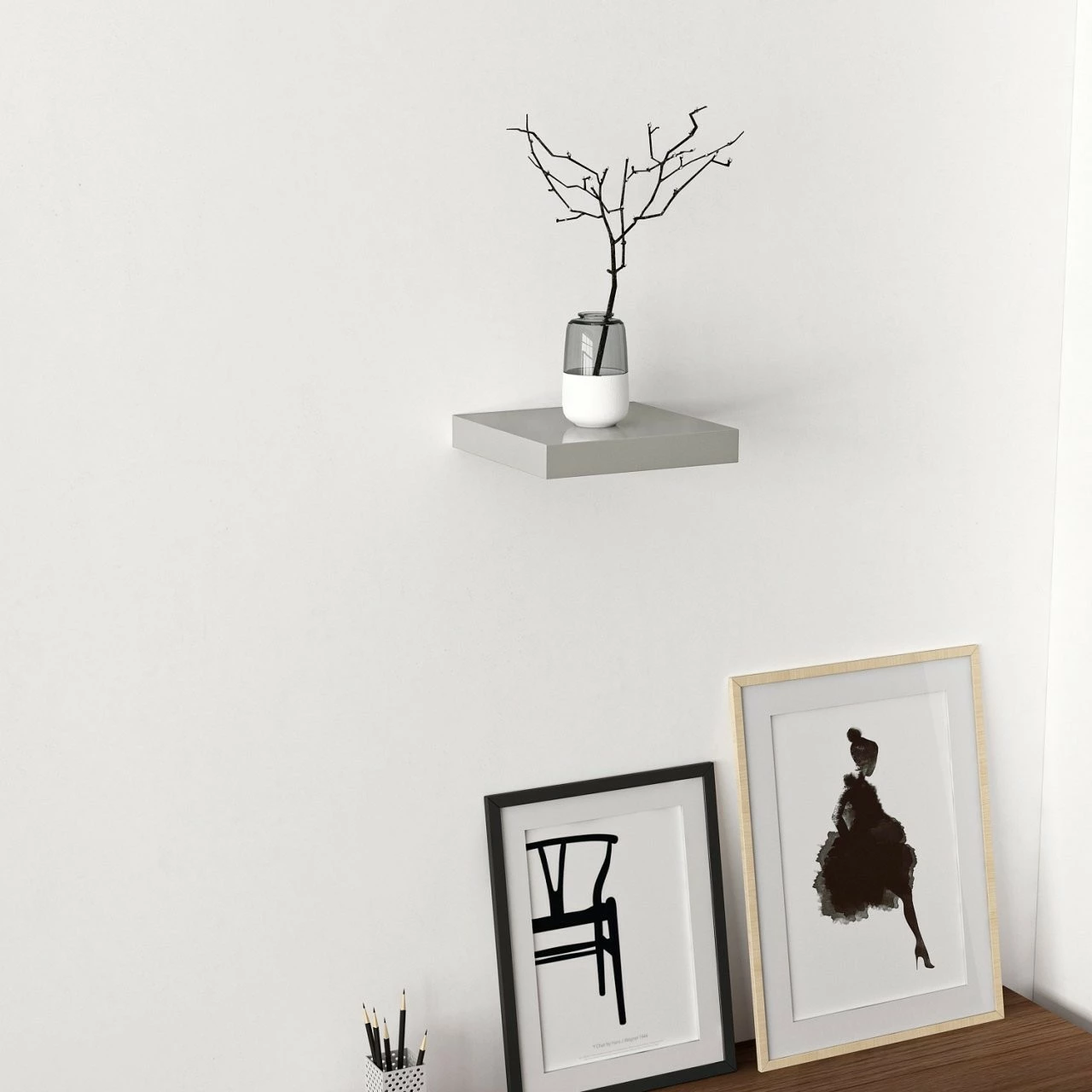 Raft muri Skye Decor, gri e çelët, 23 cm