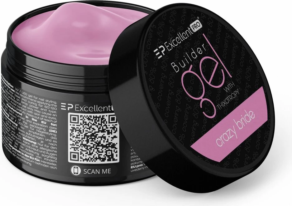 Xhel ndërtues për thonj Excellent PRO Crazy Bride 50g për femra