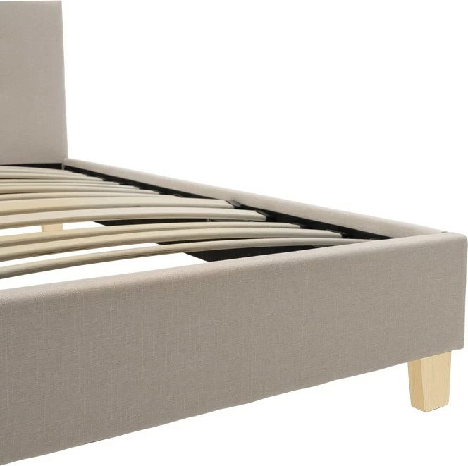 Krevat Mago, stof krem, këmbë prej druri natyral, 140x200cm