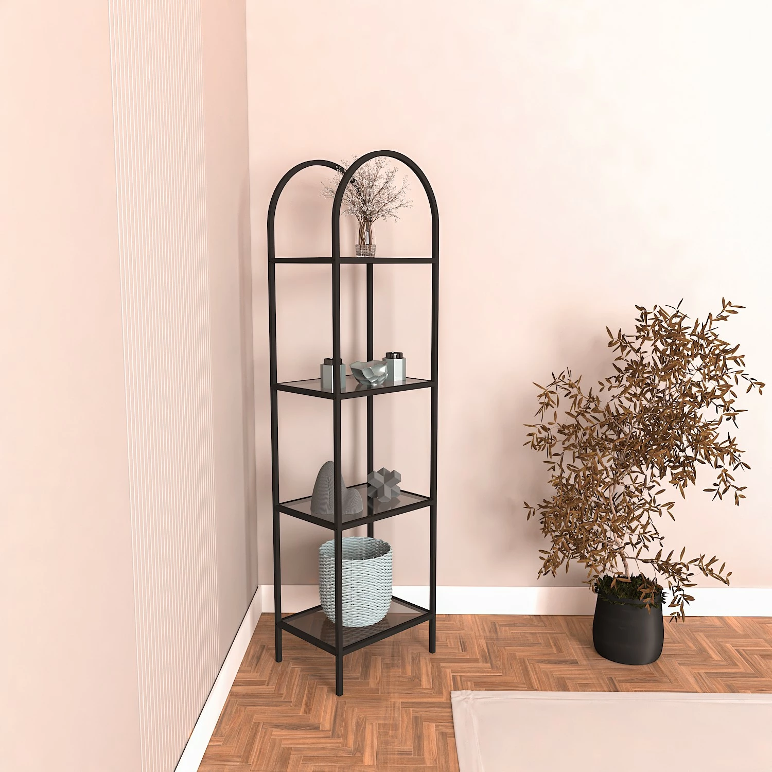 Raft librash Hanah Home Mona, xham i tymosur, i zi, 80x152x30cm