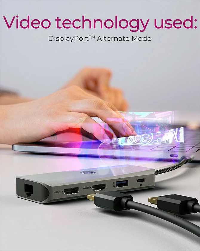Docking station RaidSonic ICY BOX IB-DK4012-CPD, USB 3.2 Gen 1 Type-C, 100 W, 10/100/1000 Mbit/s, Anthracite, Black