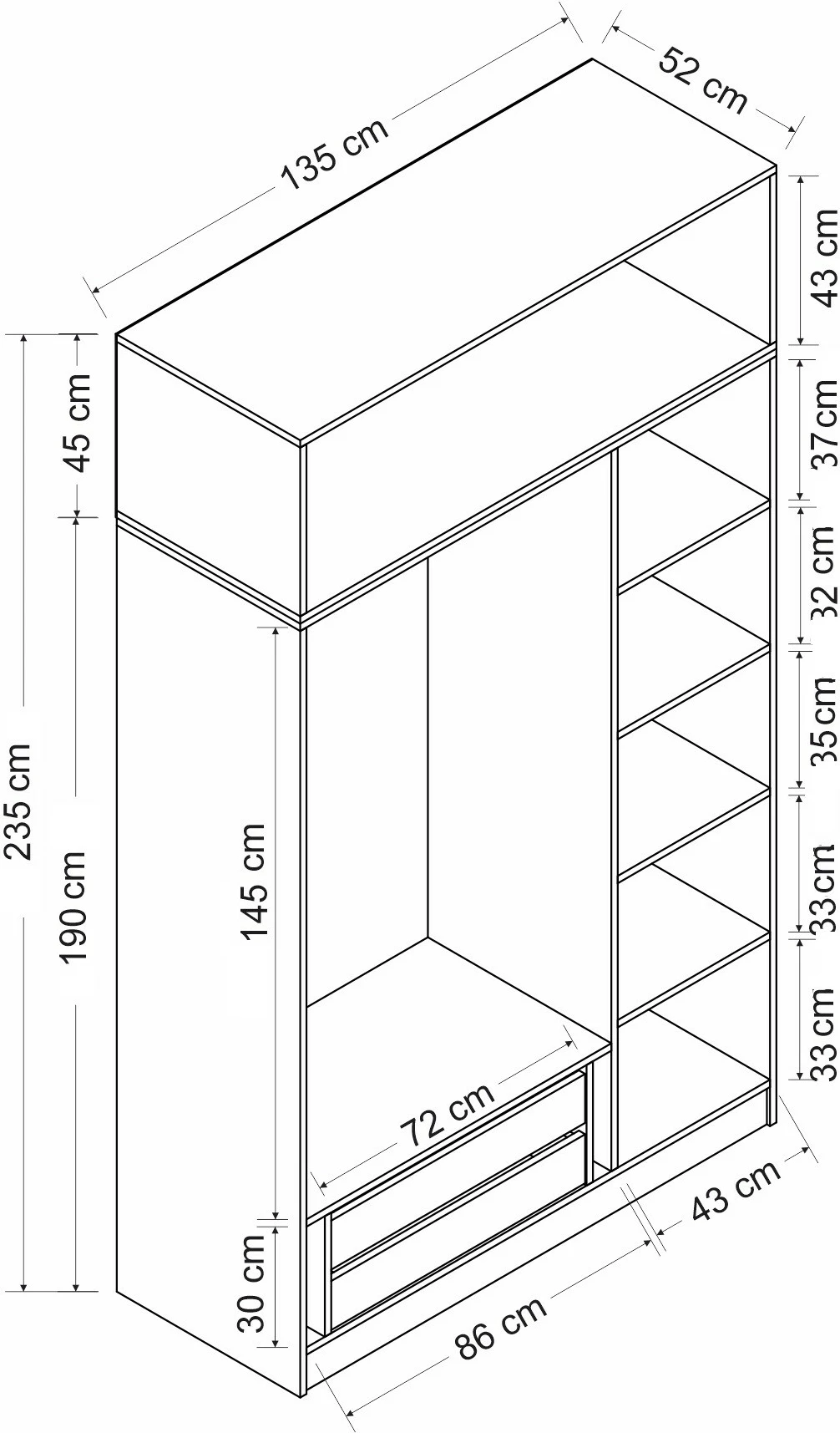 Dollap për dhomë gjumi, Skye Decor, Minar 235, dore, antracit
