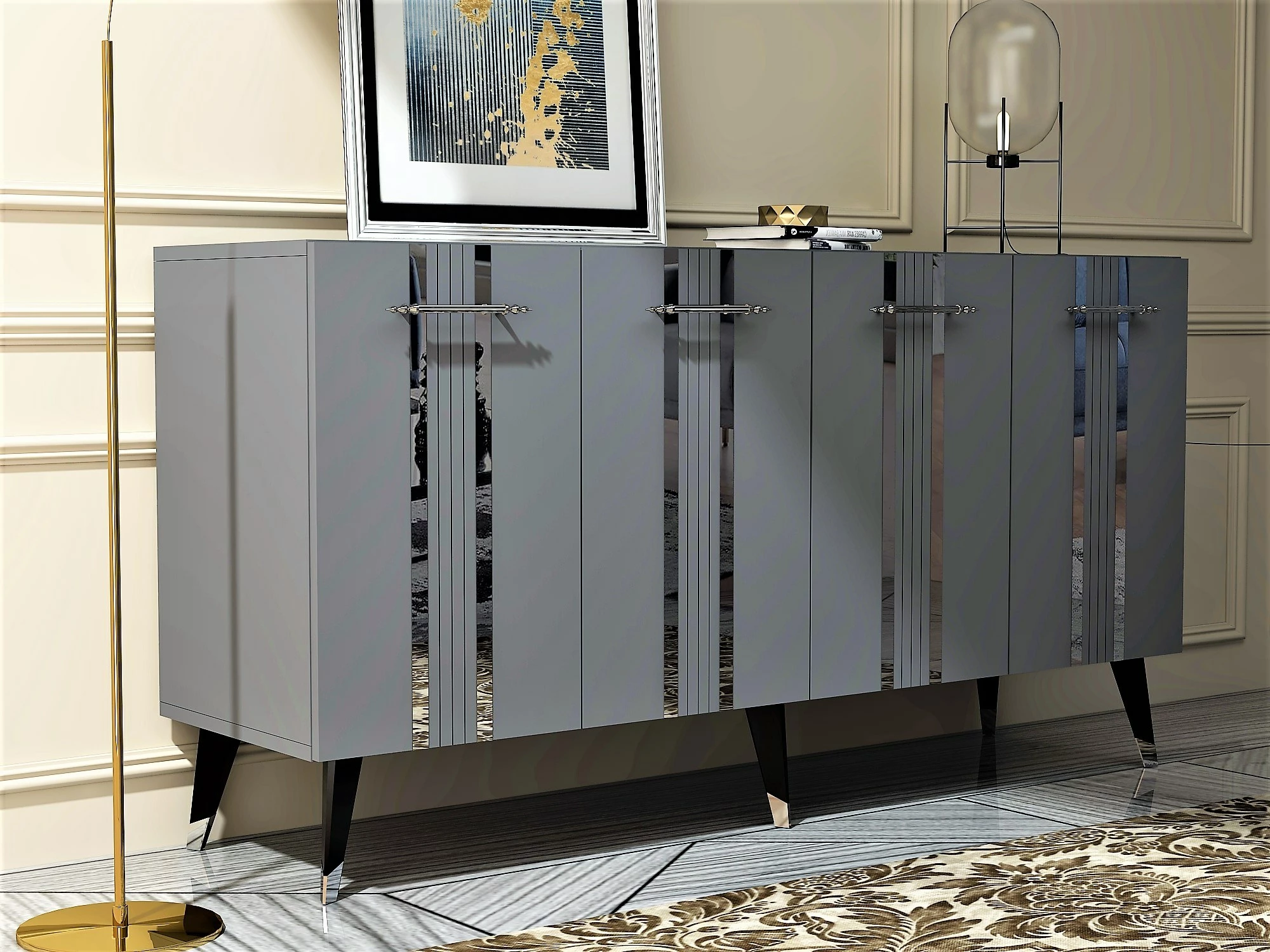 Konsol Asel, anthracite, silver, Hanah Home