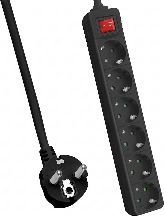 Zgjatues rryme Helos Classic, 6 priza, 3 m, me çelës, 3500 W, zi
